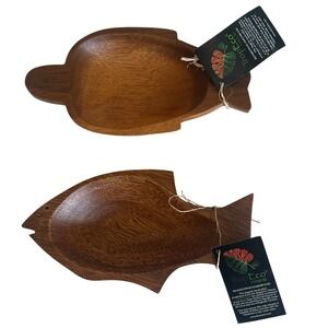 Vintage Set Of 2 Hand Carved Monkey Pod Wood Small Bowl Trinket Nut Serving Dish